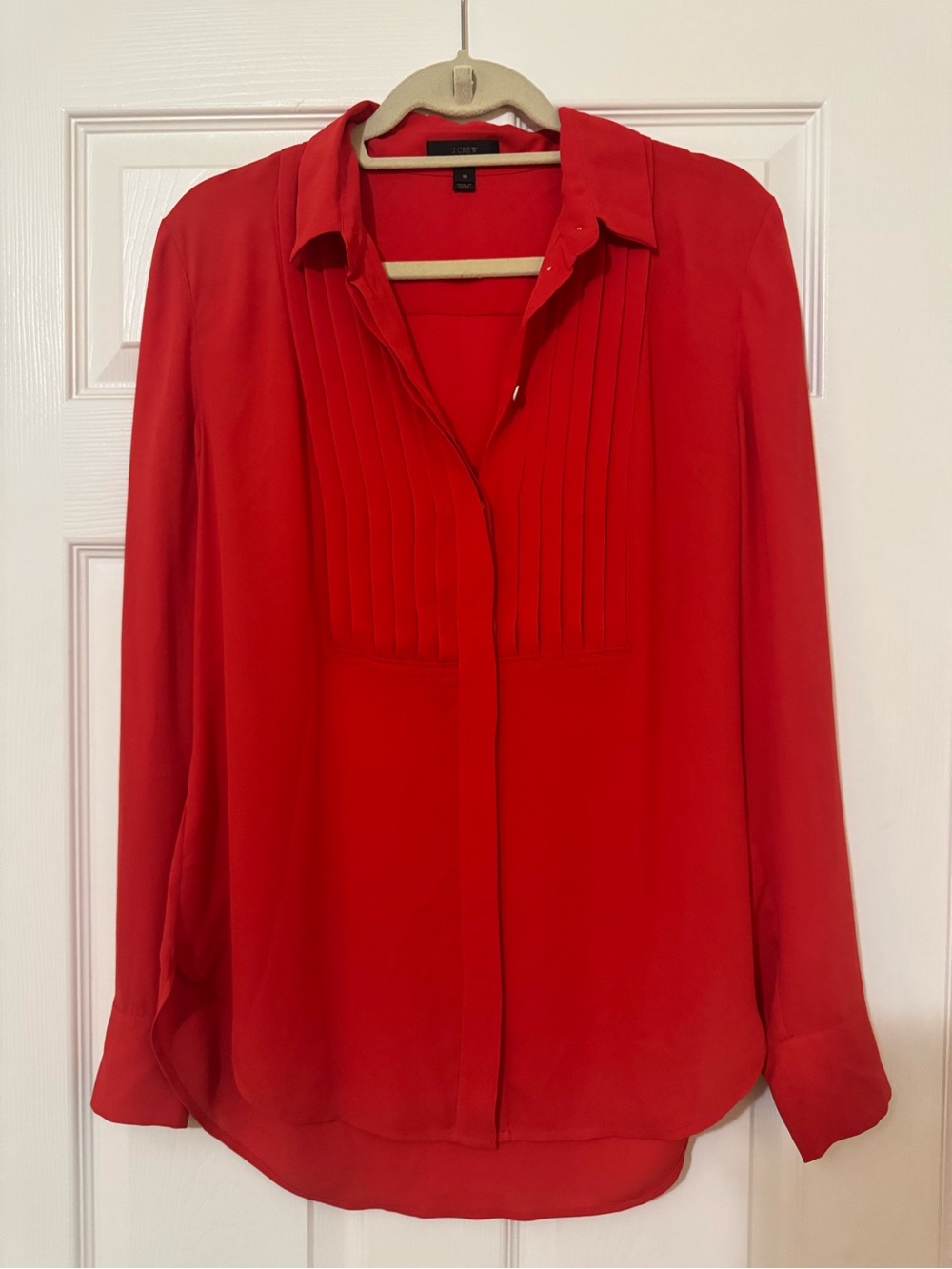 J. Crew Red Pleated Front Button-Down Blouse